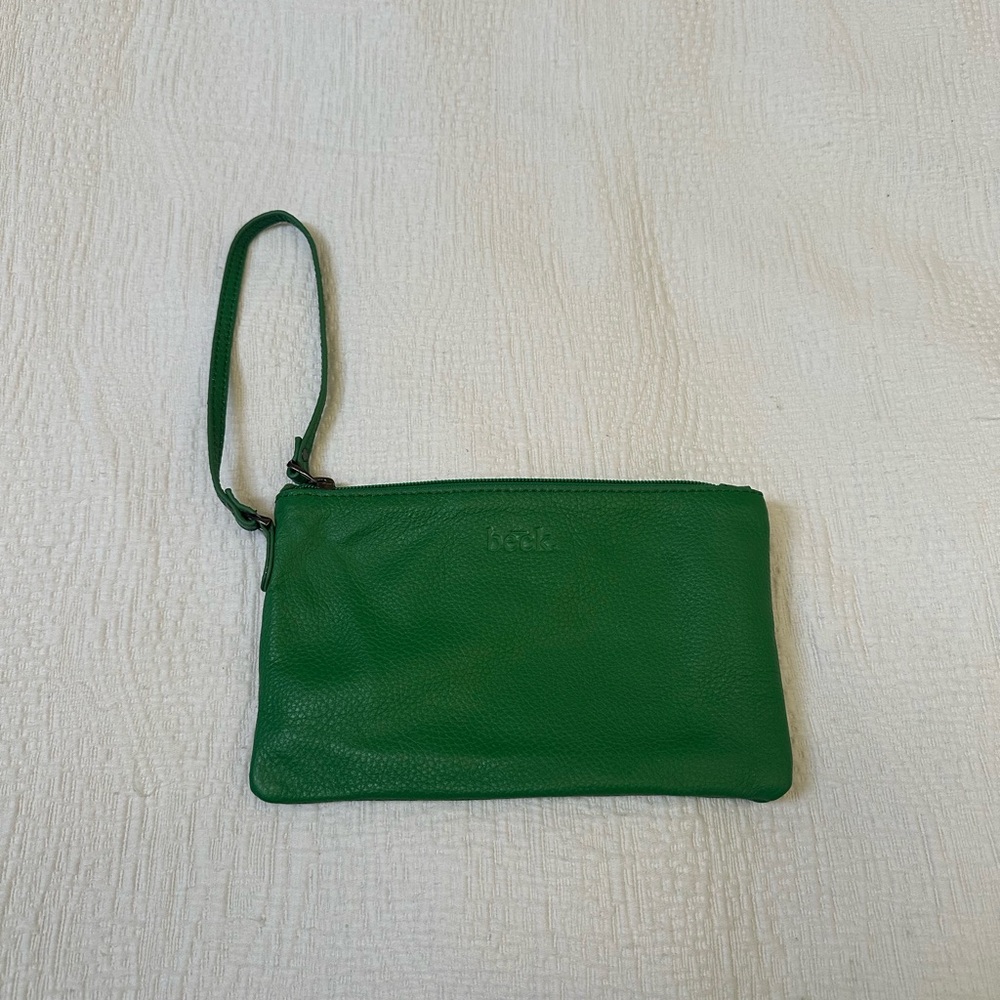 Green Leather Wristlet Clutch